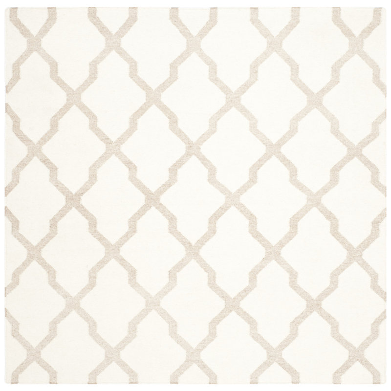 Rodgers Hand Woven Flat Weave Wool/Viscose/Cotton Geometric Rug in Ivory/Camel, Square 6'