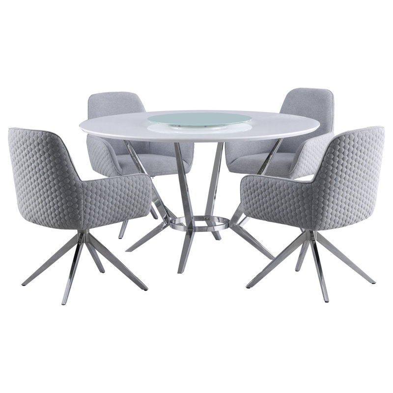 Anchor White High Gloss 5-Piece Round Dining Table Set