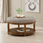 Grande table basse ronde avec repose-pieds rembourré en lin touffeté, grand repose-pieds avec rangement en bois et lin-416319400