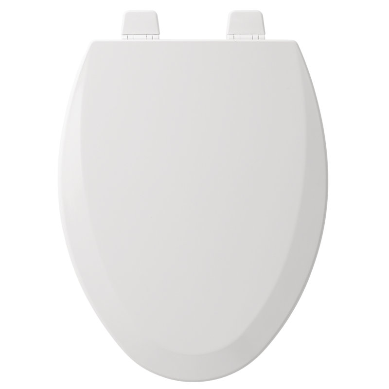 Bemis White Elongated Wood Toilet Seat with Plastic Hinges