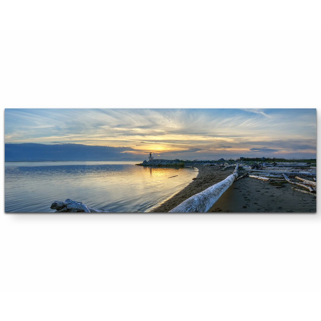 Leinwandbild Strand bei Sonnenuntergang