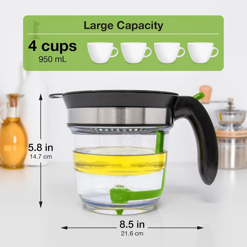 Vondior 4-Cup Fat Separator with Bottom Release, Oil Strainer, and 3-in-1 Peeler - Kitchen Gadgets for Cooking - Green, Green