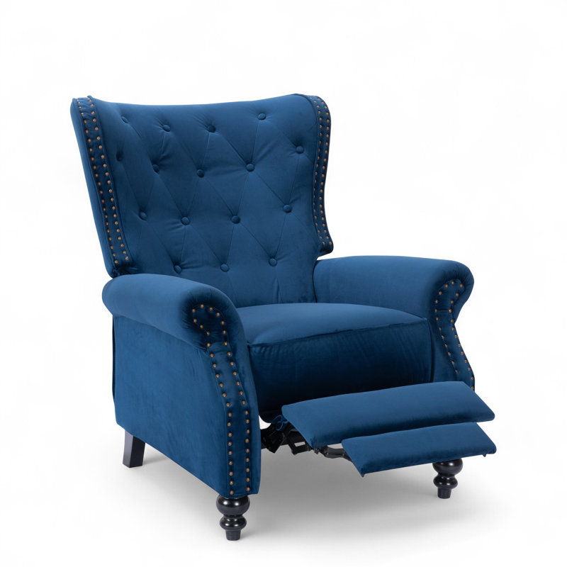 Buttoned Carmona Wingback Recliner Chair, Blue
