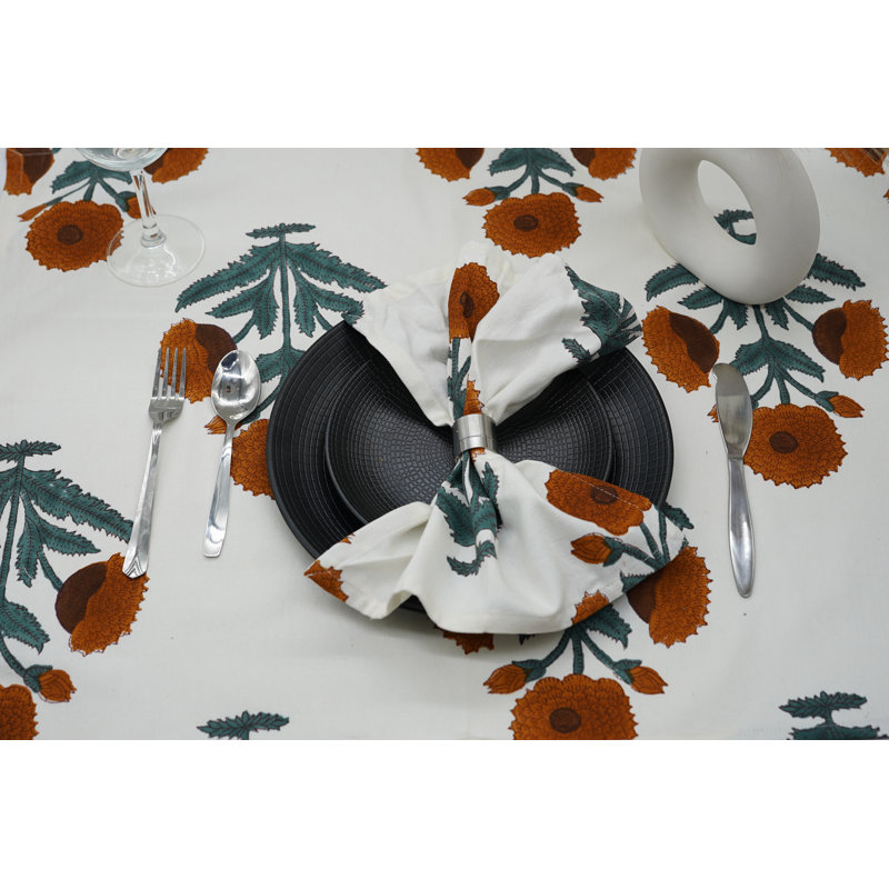 Fabdivine 18X18 Inch Cotton Orange Floral Handcrafted Napkin Dining Deccorative, Badshah Print