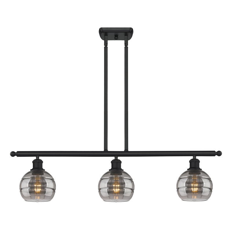 Luminaire suspendu pour îlot de cuisine à 3 lumières Chartoff, Gris fumée clair, Noir mat