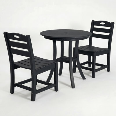 Ensemble bistro 3 pièces en PEHD noir avec table ronde et 2 chaises noires