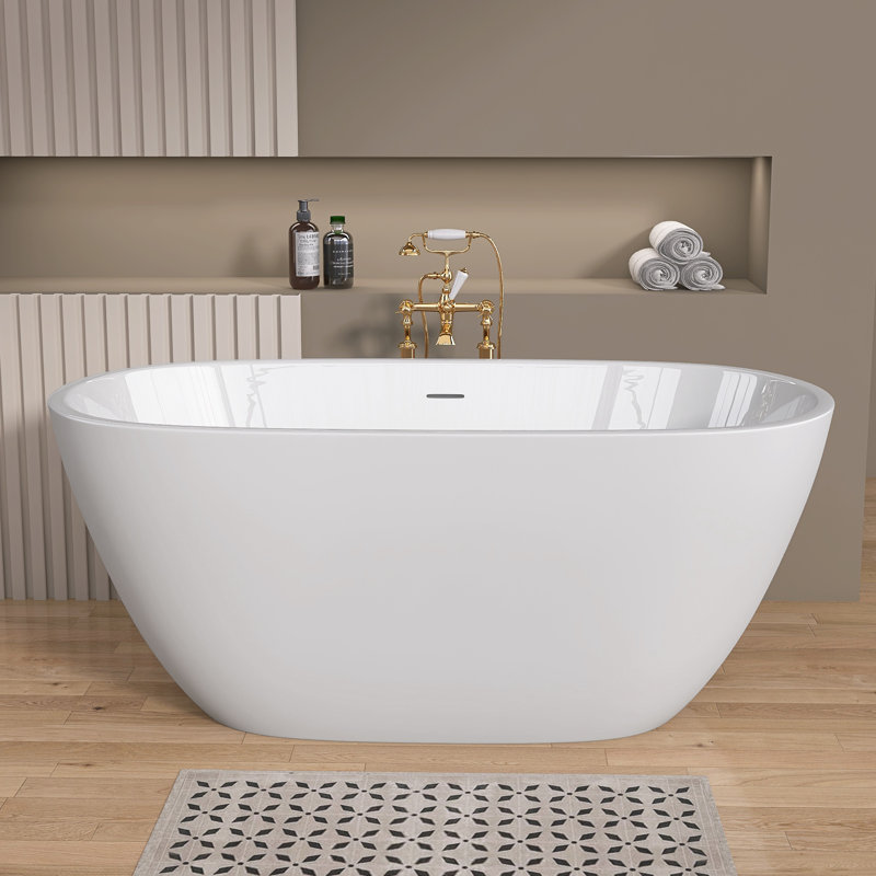 55" Freestanding Soaking Acrylic Bathtub, Matte White