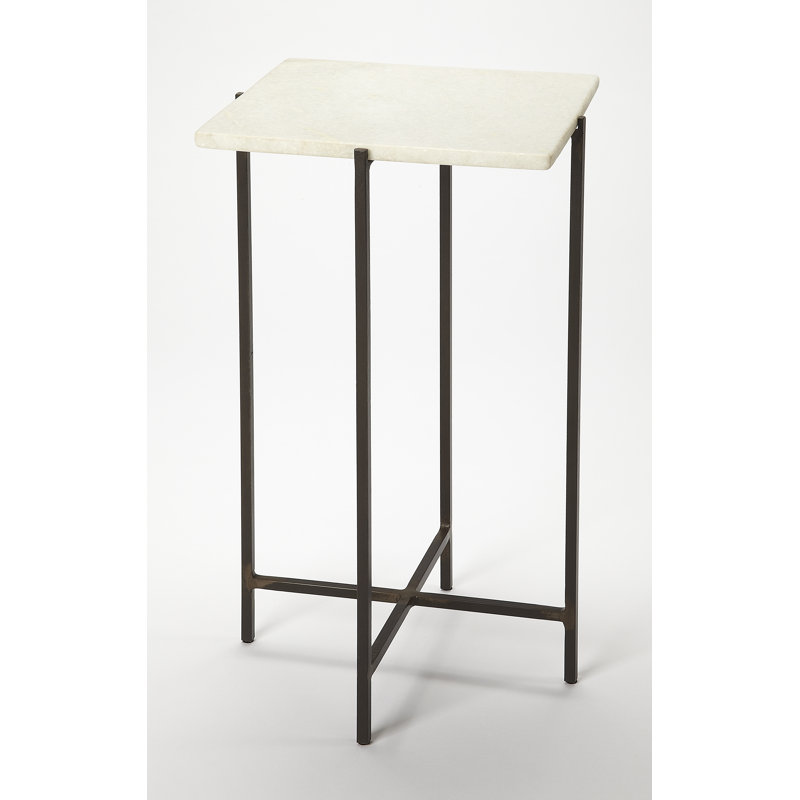 Nigella Square Marble & Metal Side Table, White Marble/Black