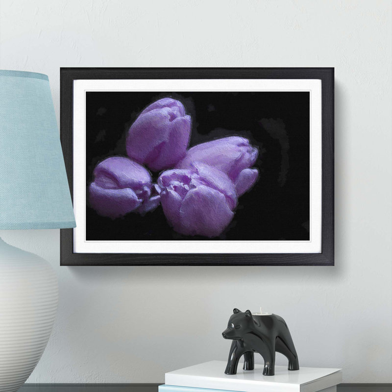 Four Purple Tulips - Framed Print, Black Framed, 27cm H x 36cm W x 2cm D