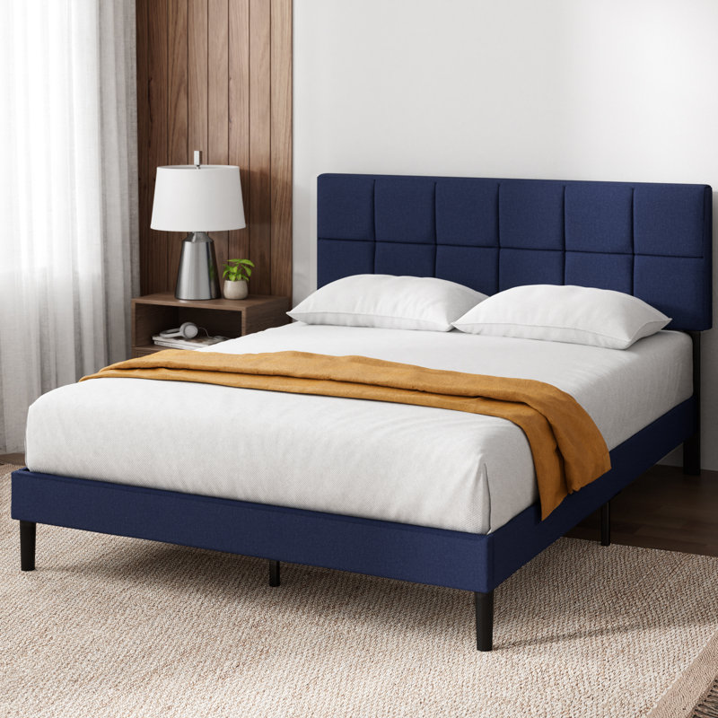 Lit plateforme tapissier Suhavi, Grand, Bleu marine
