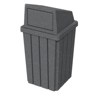 Campus Collection 32 Gallon Square Slatted 100% Recycled Plastic Heavy-duty Commercial Outdoor Or Indoor Trash Can With Push Top Lid | Great For Schools And Businesses - Dark Granite