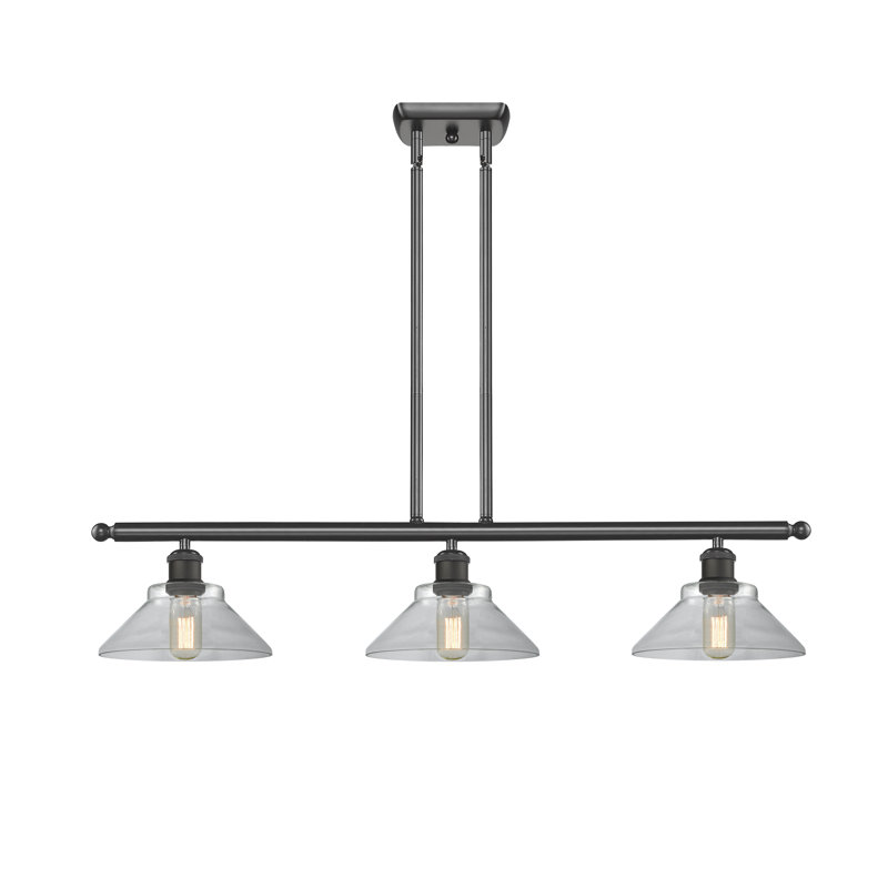Luminaire suspendu linéaire à 3 lumières pour îlot de cuisine Newton St Loe, Transparent, Bronze huilé