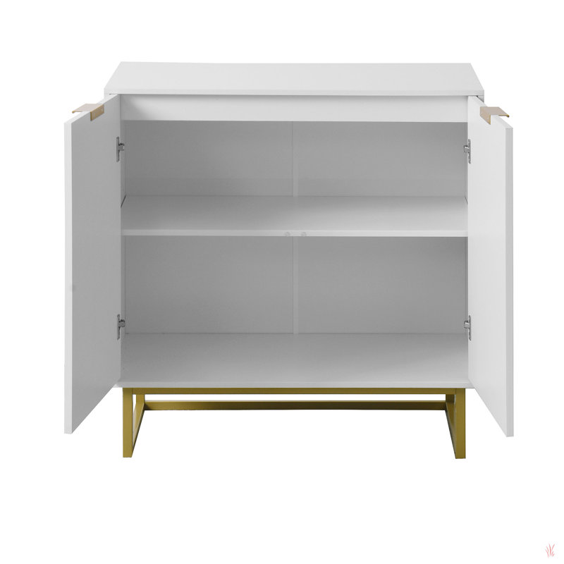 Latitude Run® White And Gold Storage Cabinet With 2 Doors, Modern Buffet Sideboard Cabinet, Kitchen Buffet Cabinet With Storage Sideboard Buffet For Living Room