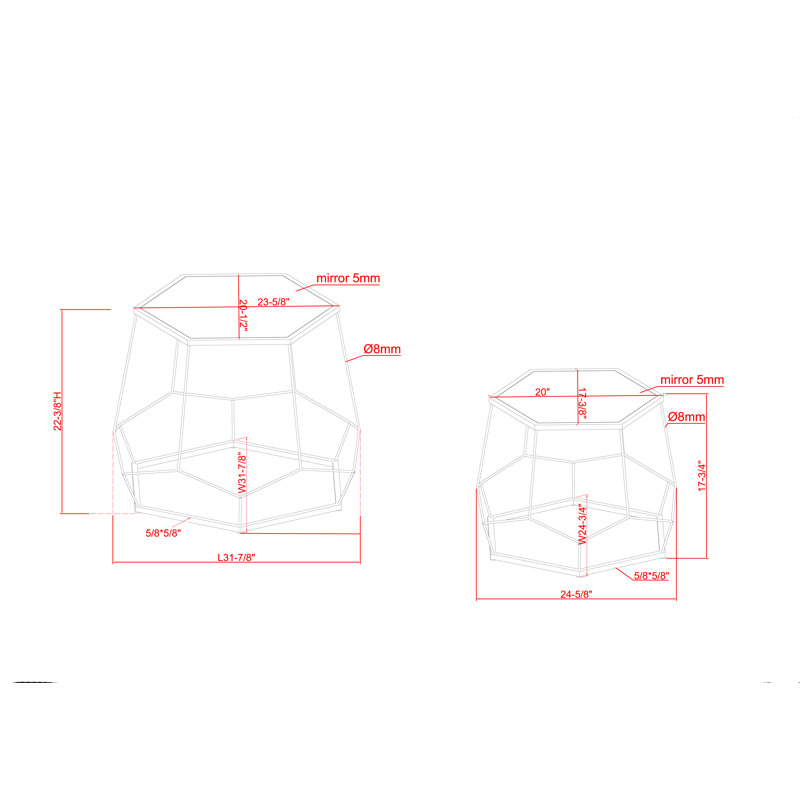 Mirrored Glass Top Nesting Tables, Blue