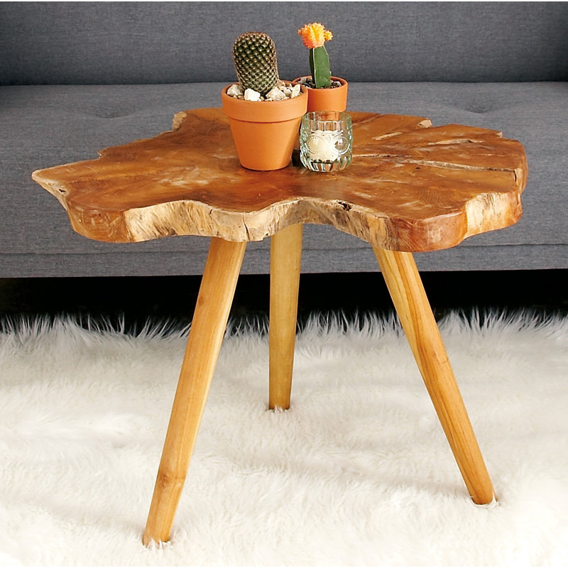 Nygaard Teak Wood Handmade Live Edge Side End Brown Accent Table with Tripod Legs