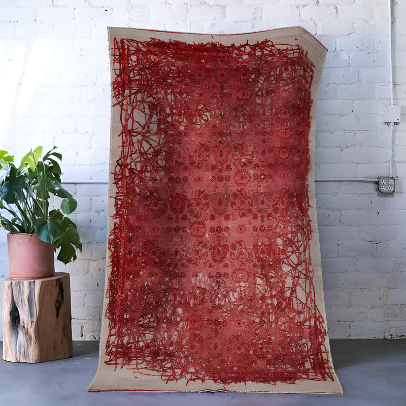 Tapis décoratif rouge à motif abstrait, Tapis de couloir 3 pi 3,37 po x 6 pi 6,74 po
