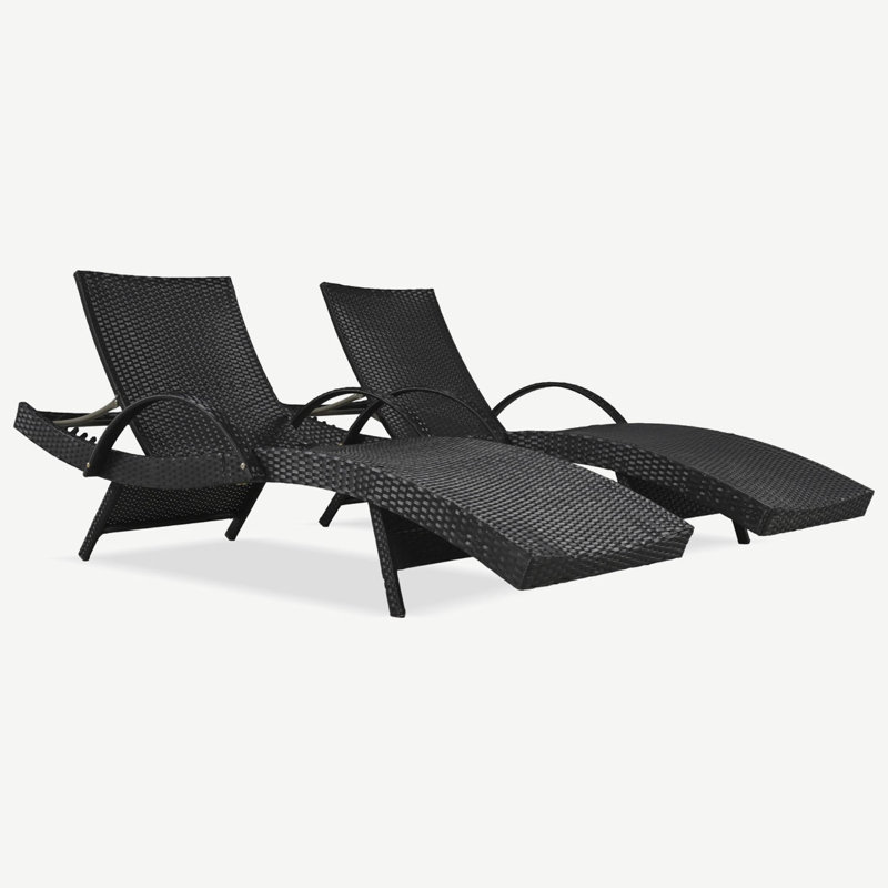Ensemble de chaises longues inclinables 80,32 po Kadajah, Noir, noir, noir, noir