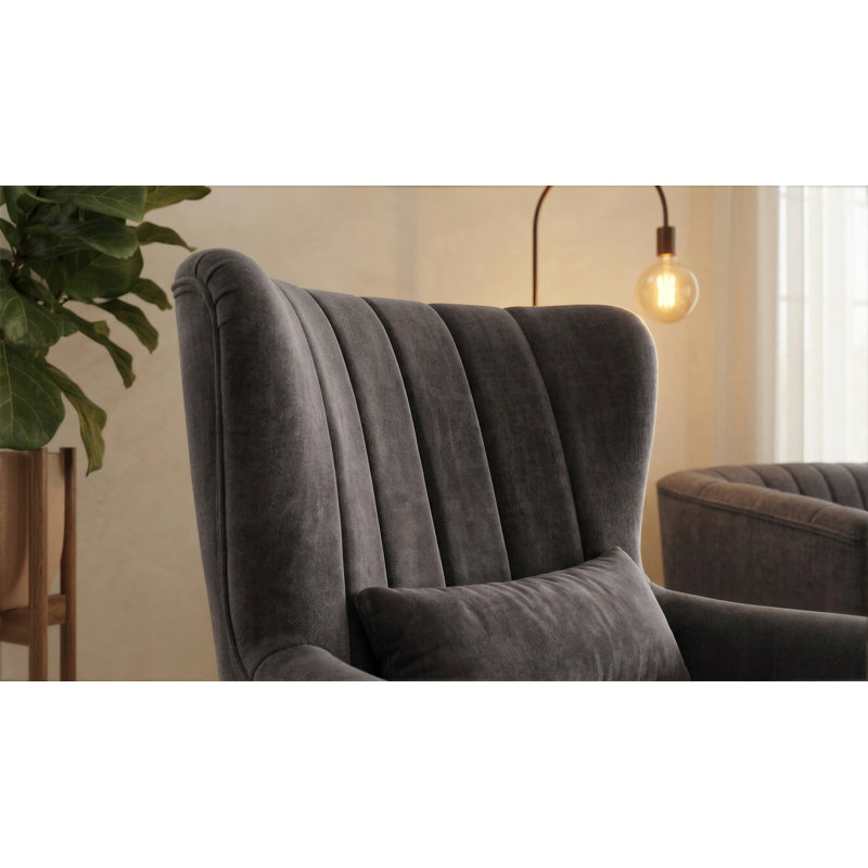 Colvin Upholstered Wingback Chair, Graphite Gray Velvet