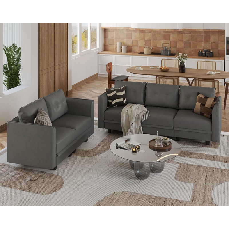 Ensemble de salon avec rangement 5 pièces Tomario, Polyester gris