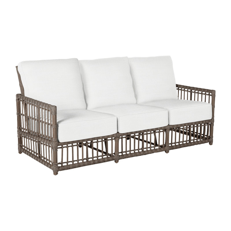 Newport 79" Wide Outdoor Wicker Patio Sofa with Cushions, Indigo Velvet, No Welt, Newport #66 Burlap