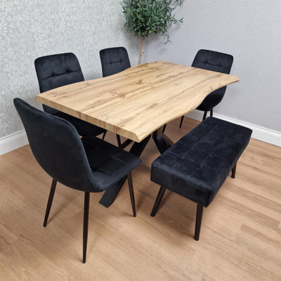 Wooden Dining Table with 4 Chairs and 1 bench Dining Kitchen Room Furniture