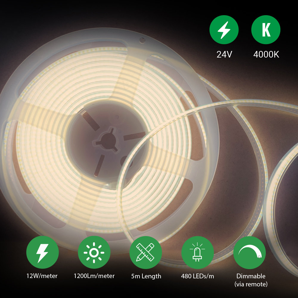 Ener-J Dotless COB LED Strip Kit 5m 24V 4000K 480 LEDs Per Metre