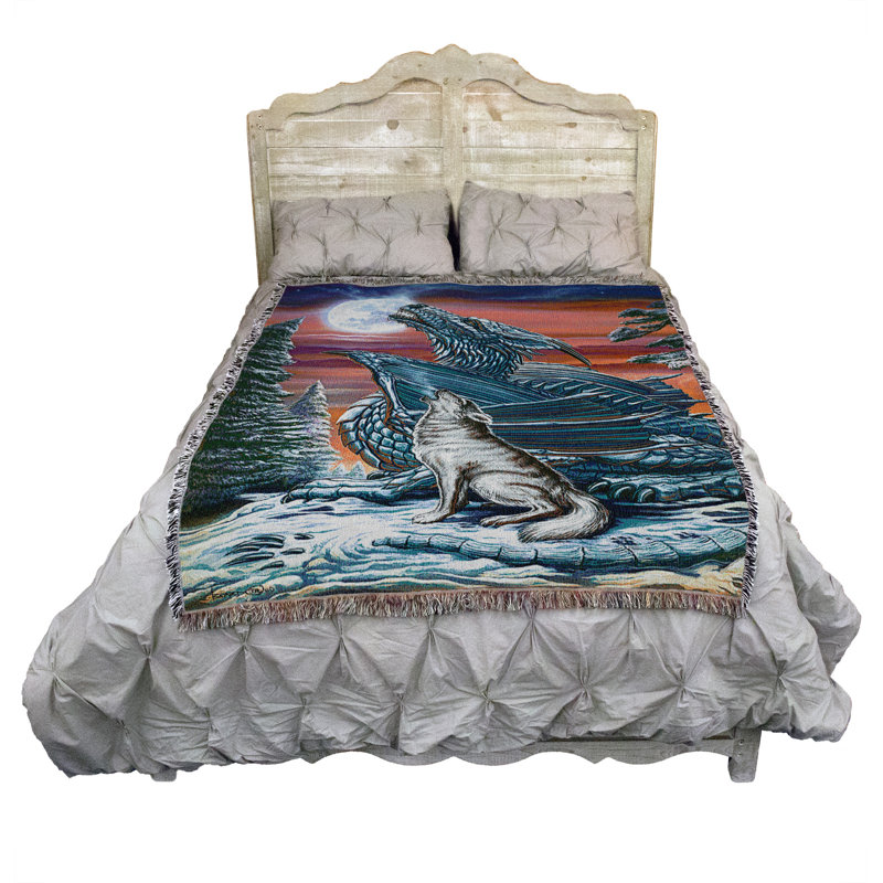 Pure Country Weavers Harbinger of Fire Dragon Blanket by Ed Beard Jr - Gift Fantasy Tapestry Throw Woven from Cotton - Made in The USA (72x54) (Moonsong Wolf, 72" x 54")