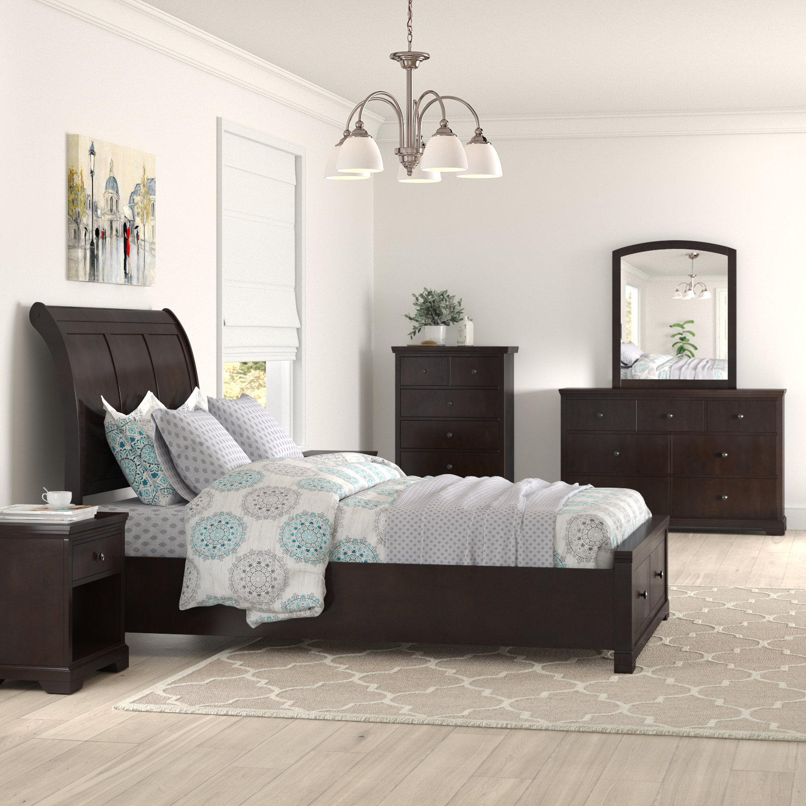 Lark Manor Airidas 6 Piece Bed Set With Drawers In Wire Brushed Walnut