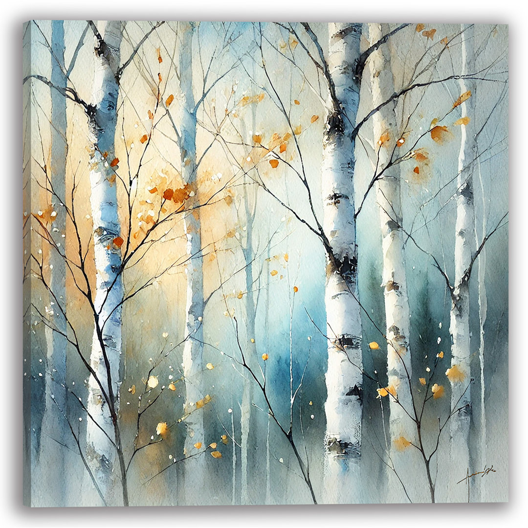 Golden Autumn Birch Forest – Wrapped Canvas Art Millwood Pines Overall 
