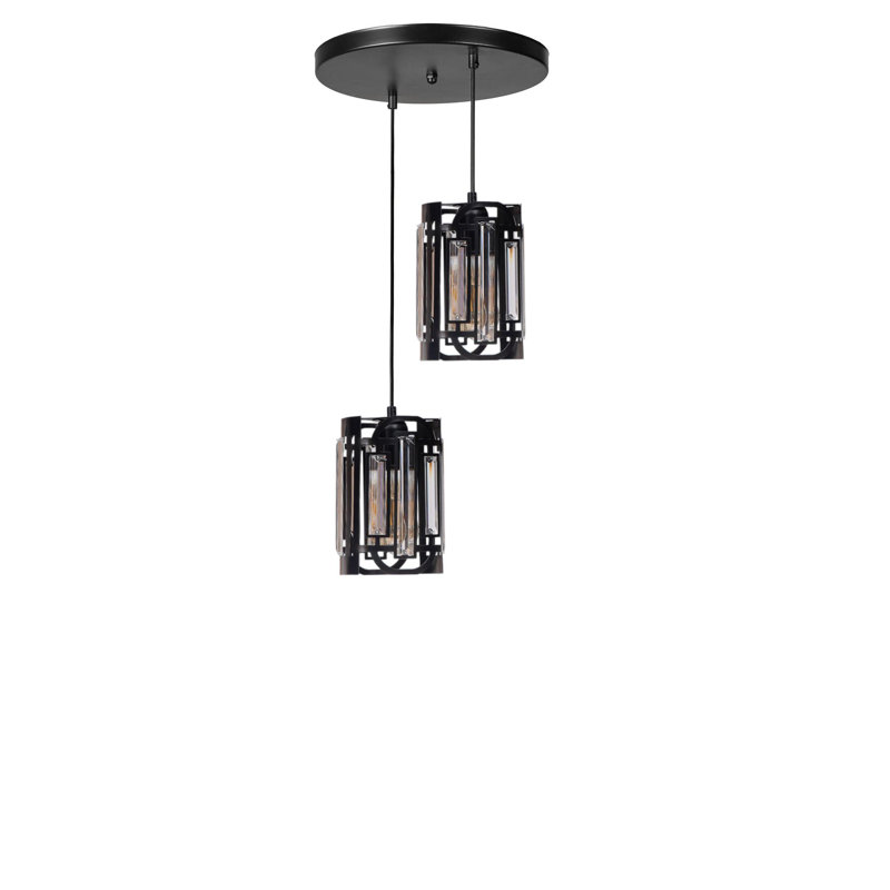 Élégant lustre en métal noir, hauteur réglable, plaque de base de 25 po x 1,2 po, hauteur totale de 80 po | 2 x douilles E27 (40 W maximum), capuchon en verre élégant | Parfait pour la salle à manger, le salon et le vestibule