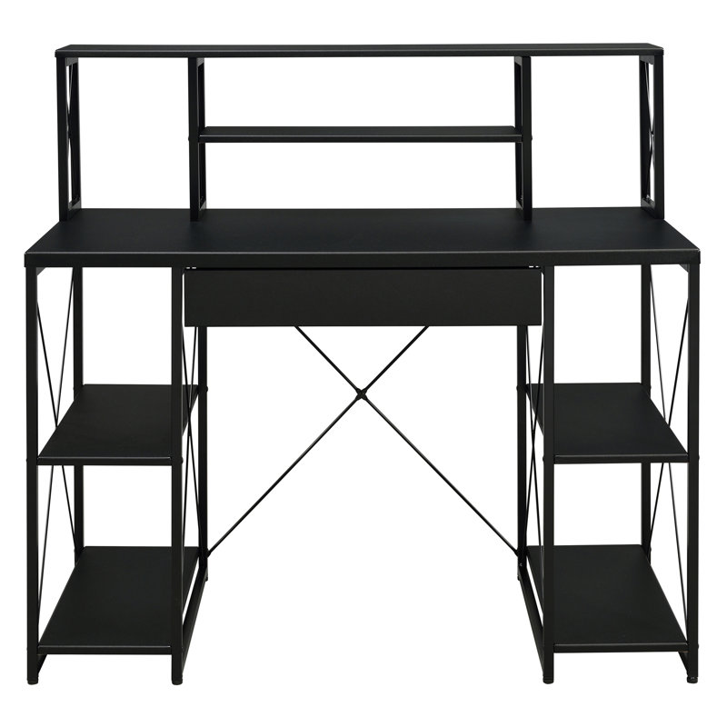 Bureau avec tablettes ouvertes et huche, Noir