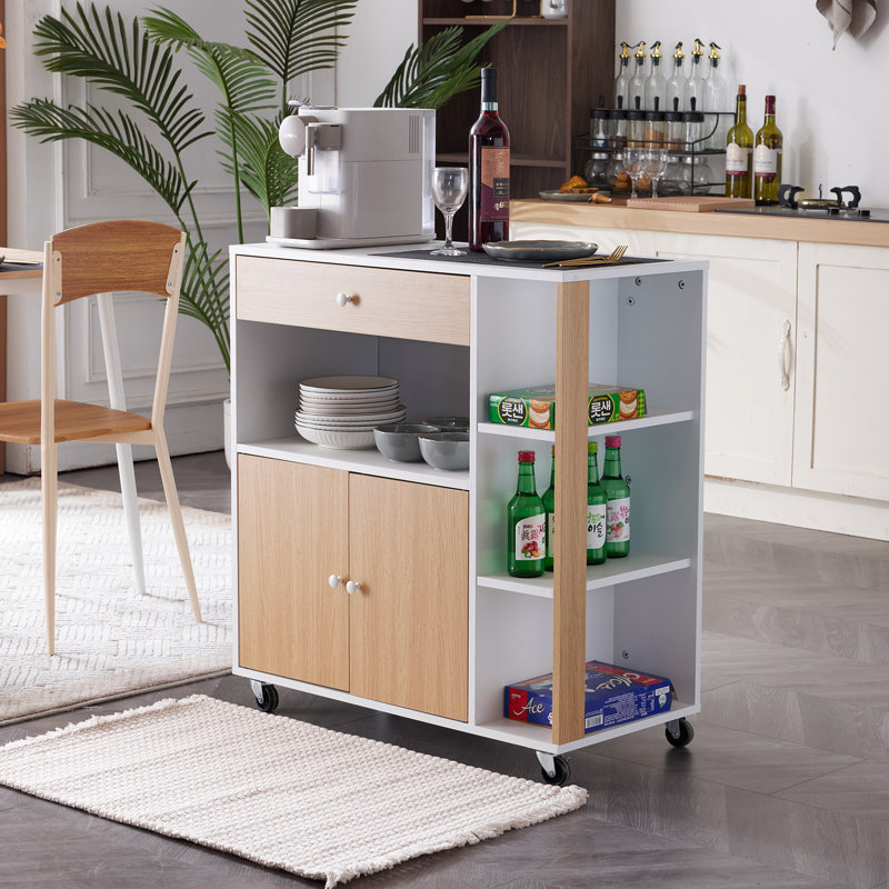 Masera Wood Kitchen Cart, White/Oak