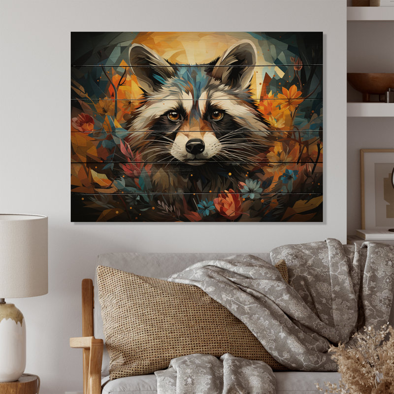 Curious Raccoon Collage II sur impression sur bois, H 10 po x l 20 po x P 0,78 po