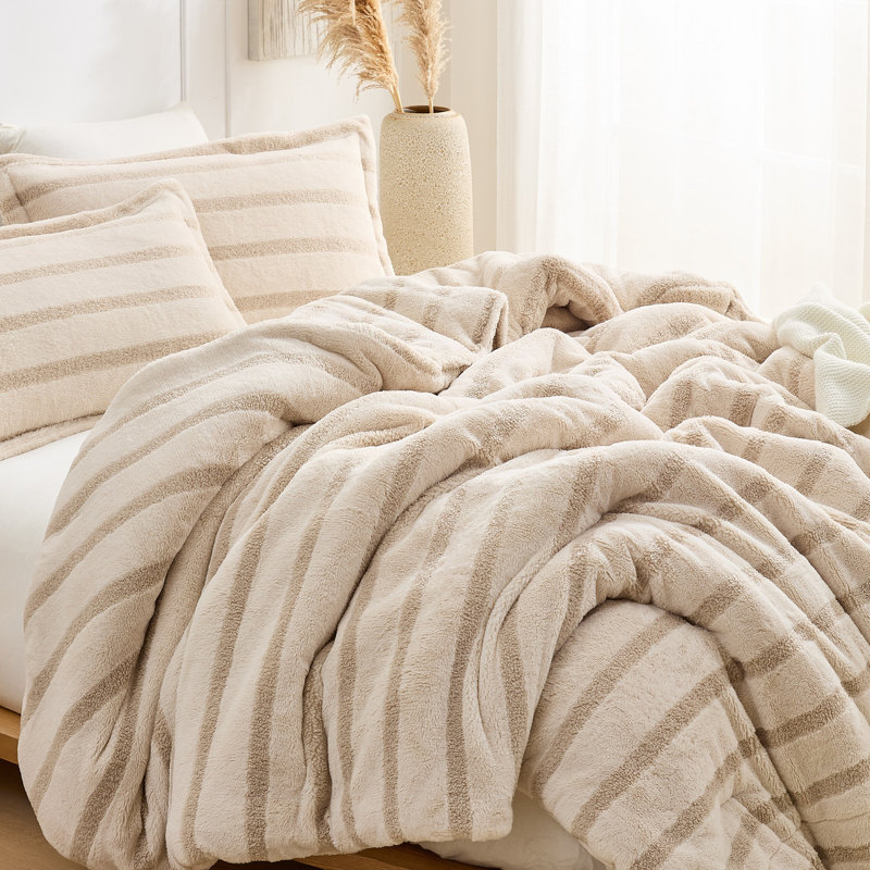 Cozzzzzzzzzzzzzzzzy - Coma Inducer Oversized Comforter Set, King Comforter + 2 King Pillow Shams, Beige Striped
