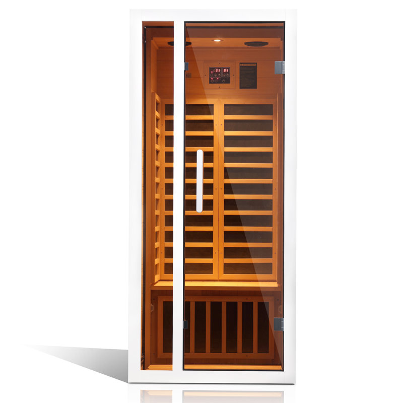 1-Person Extendable Indoor FAR Infrared Sauna Bluetooth Compatible with 6 Carbon Heaters, White