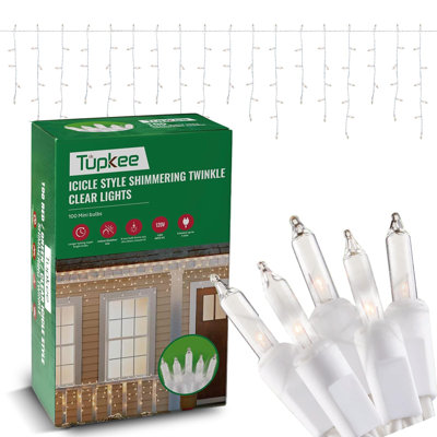 Tupkee Christmas Twinkle Icicle Lights - 12 Of 100 Bulbs Twinkle - 5.5 Feet Light String - 100 Incandescent Clear Bulbs - Indoor Outdoor - Random Shimmering Twinkling Sparkling Christmas Icicle Lights