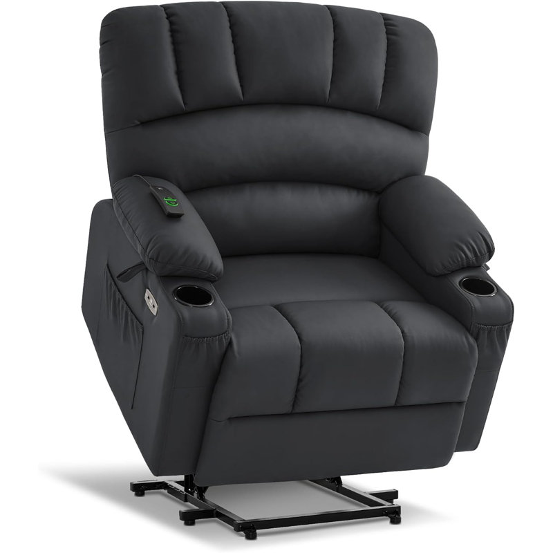 Waddells 27.2'' Extra Wide Power Recliner Lift Chair with Massage and Heat, Faux Leather, Black Faux Leather