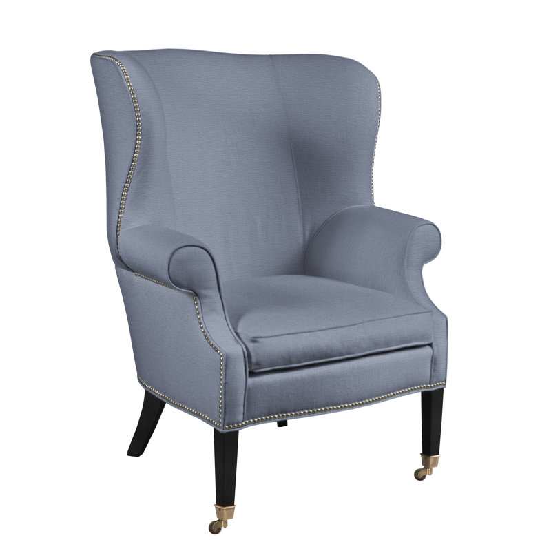 Preston 34" Wide Linen Wingback Chair, Affinity Blue