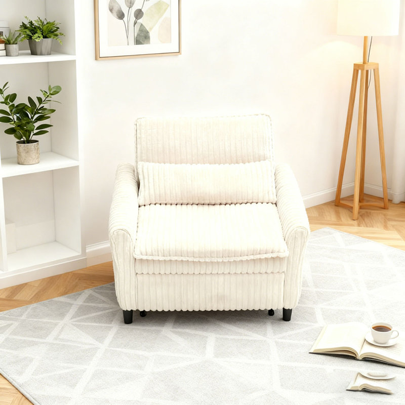 Corduroy Fabirc Fauteuil confortable pour petit appartement Chambre à coucher Balcon Petit canapé-lit Petit canapé avec coussin