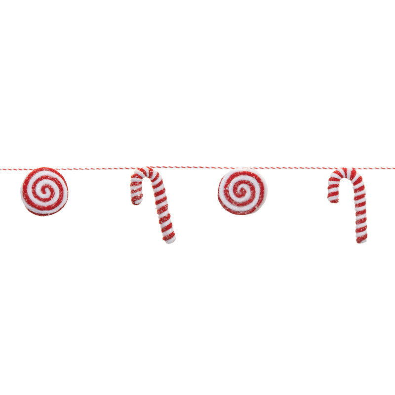 Fabric Peppermint Candy Cane String Garland (Set of 2)