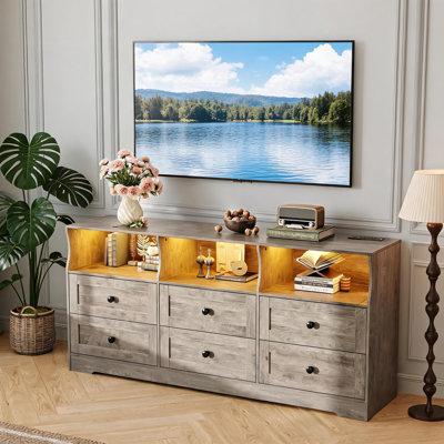 Modern 6 Drawer Dresser for Bedroom, Spacious Storage Chest with Smooth Gliding Drawers, AB Box Antique Light Finish, Multi-purpose Home Storage Furni