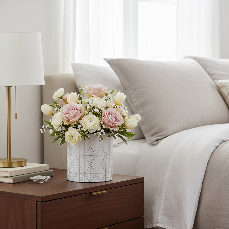 Pot à fleurs géométrique blanc l 6,3 po, motif géométrique moderne