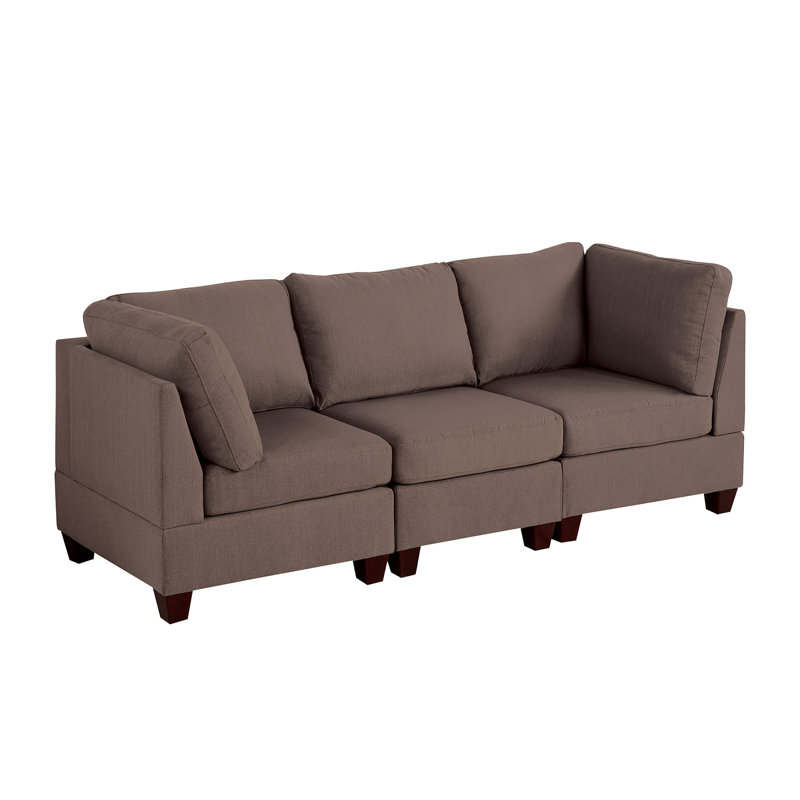 Black Coffee Modular - 3Pc, Linen-Like Fabric Chair Fame, Wood Frame Style,, 30.35" H x 30.5" W x 29.96" D