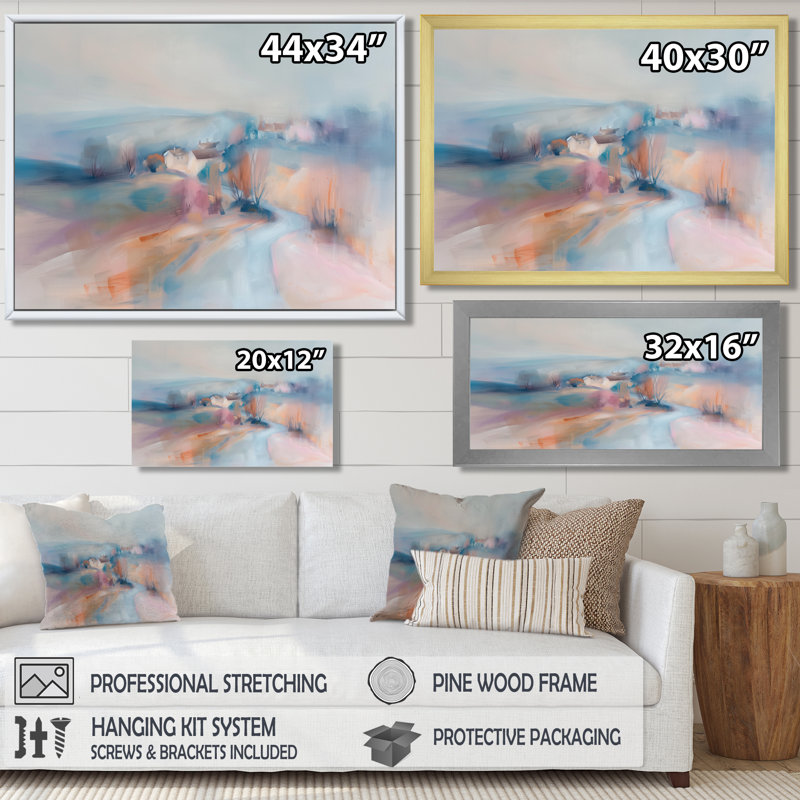 «Grey Pink Minimalisme Village Mirage II», reproduction d'art de ferme, Toile tendue, H 12 po x l 20 po x P 1 po