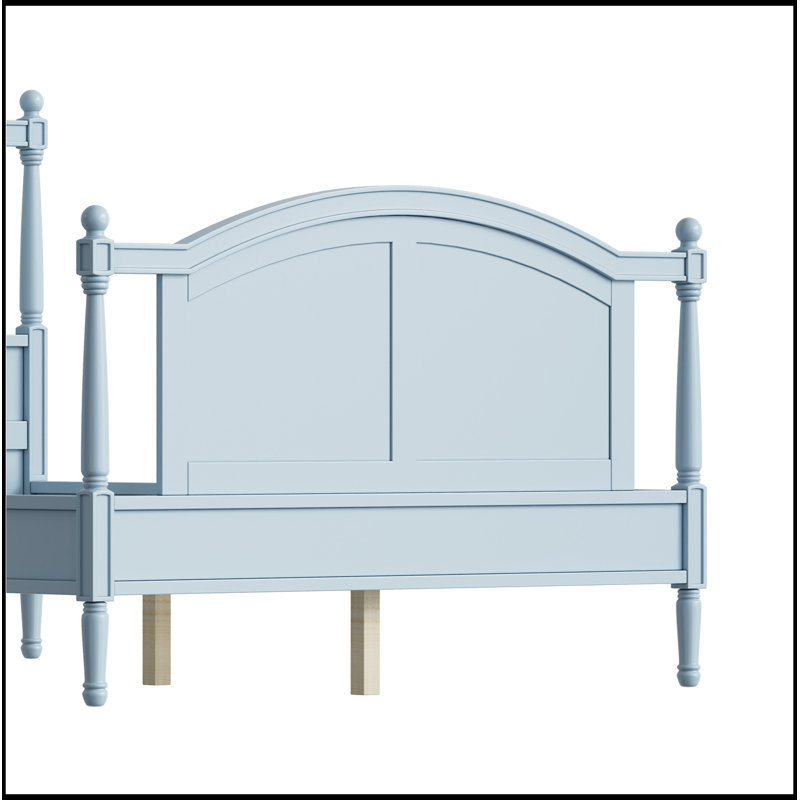 Structure en bois avec tête de lit et pied de lit arqués, Bleu clair