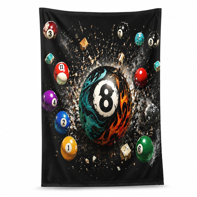 Serviette de plage 1Pcs 8 Ball Explosion, avec des boules de billard dynamiques et des morceaux dans un design abstrait et fougueux. Grande microfibre, parfaite pour la natation, les voyages, les activités, unisexe.