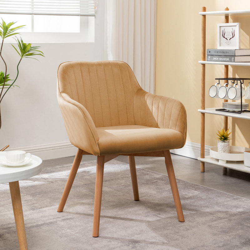 46cm H Velvet Upholstered Upholstered Back Armchair, Champagne
