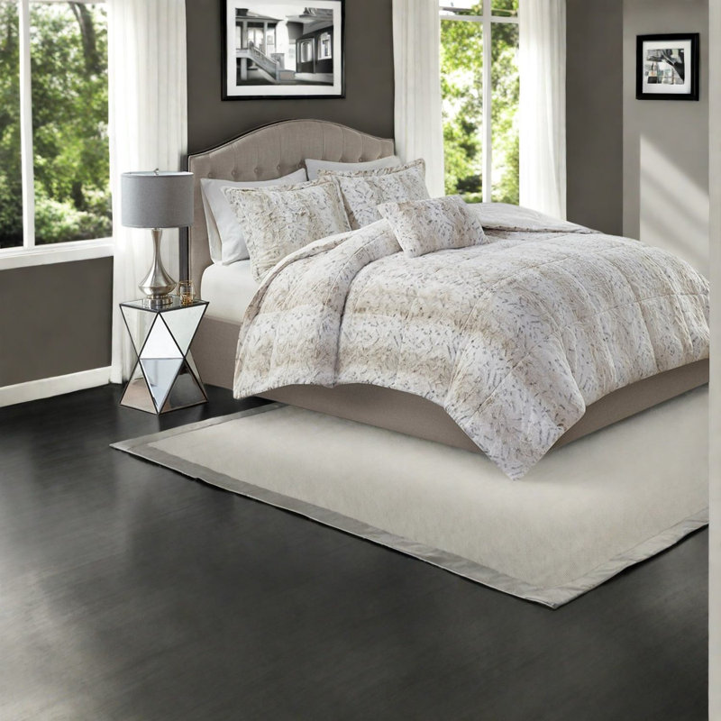 Ultra Soft Faux Fur Bedding Sets, King Polyester Modern Home Comfort