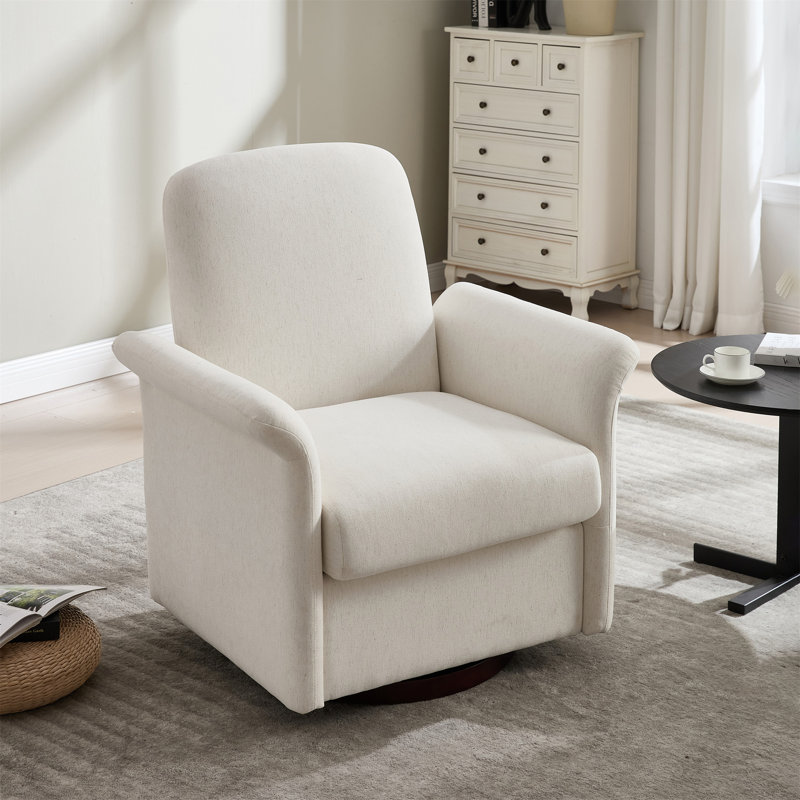Fauteuil pivotant moderne avec chaise en bois et base en bois, Crème, crème