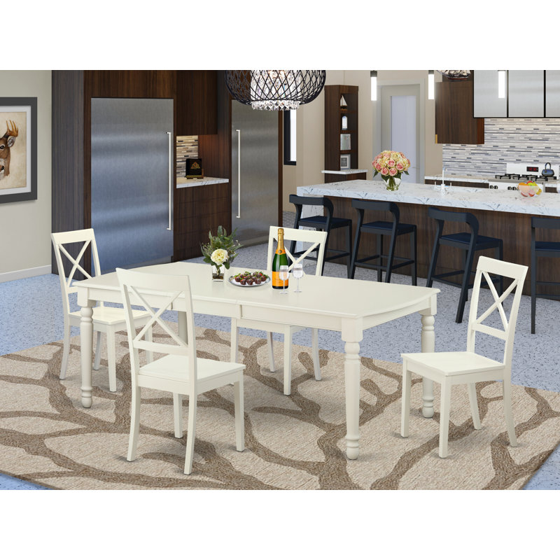 5 Piece Dining Table Set for 4 Includes a Rectangle Kitchen Table with Butterfly Leaf and 4 Kitchen Dining Chairs, Linen White